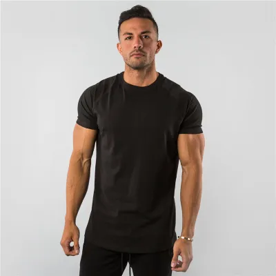 Men Casual Solid Color Blank Fitness Sports Short-Sleeved T-Shirt