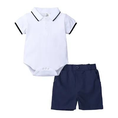 Toddlers Newborn Baby Boys Short-Sleeved Polo Lapel Bodysuit And Shorts 2pcs Set