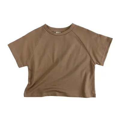 Children Kids Toddlers Girls Boys Short Sleeve Solid Color Cotton T-Shirt Round Neck