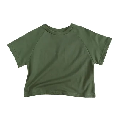 Children Kids Toddlers Girls Boys Short Sleeve Solid Color Cotton T-Shirt Round Neck