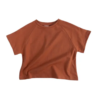 Children Kids Toddlers Girls Boys Short Sleeve Solid Color Cotton T-Shirt Round Neck
