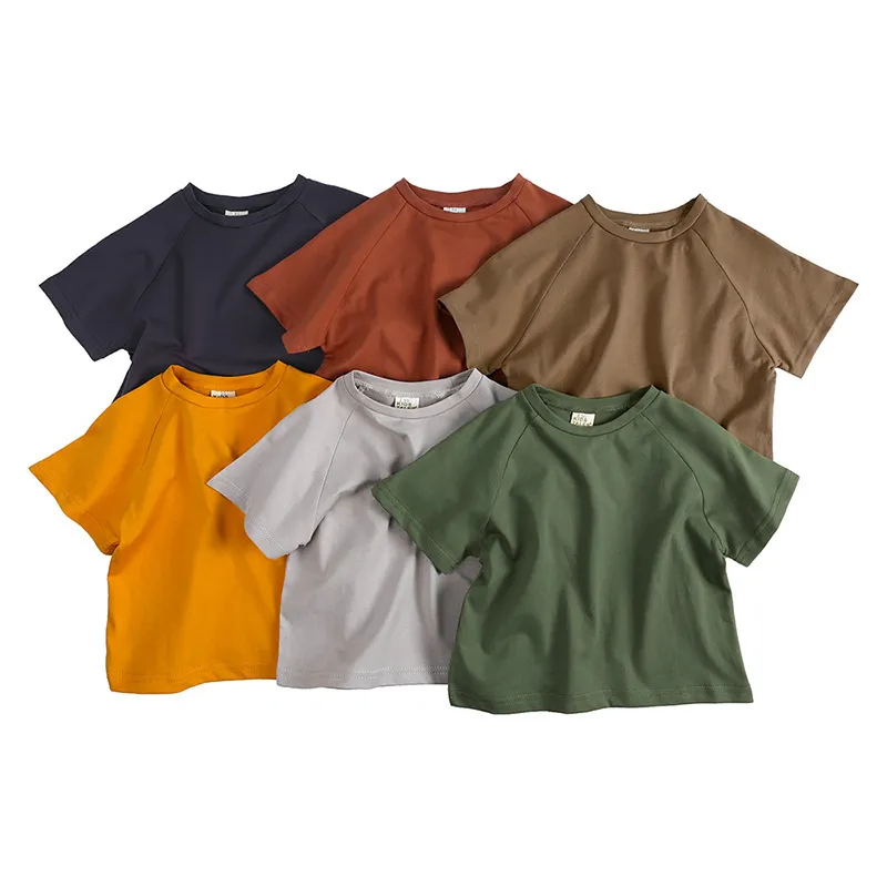 Children Kids Toddlers Girls Boys Short Sleeve Solid Color Cotton T-Shirt Round Neck