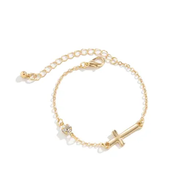 Wholesale Imitation Pearl Chain Metal Cross Bracelet Hip Hop Simple