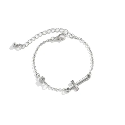 Wholesale Imitation Pearl Chain Metal Cross Bracelet Hip Hop Simple