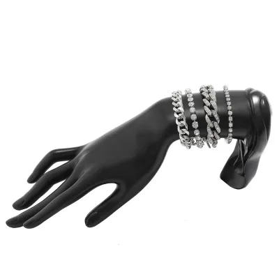 Wholesale Simple Vintage Full Diamond Cuban Chain Bracelet Set