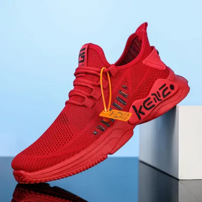 Men Casual Mesh Breathable Sneakers Lace-up Low Top Walking Shoes