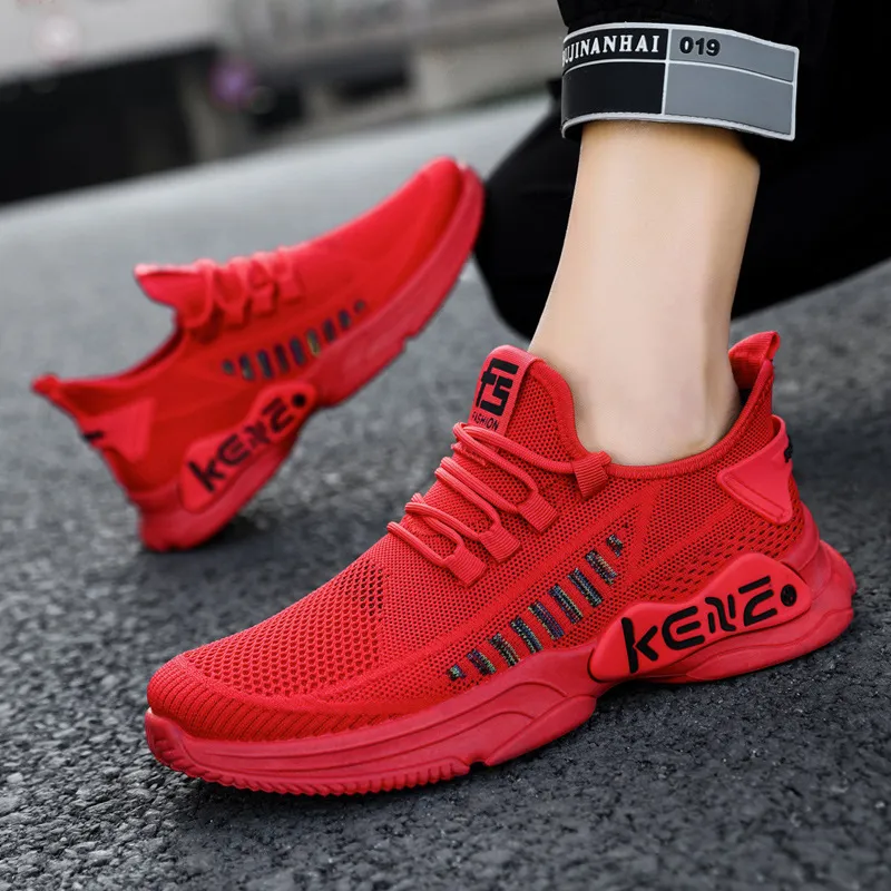 Men Casual Mesh Breathable Sneakers Lace-up Low Top Walking Shoes