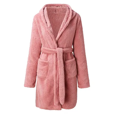 Women Cozy Homewear Solid Color Plush Nightrobe Cardigan