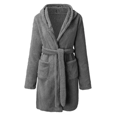Women Cozy Homewear Solid Color Plush Nightrobe Cardigan