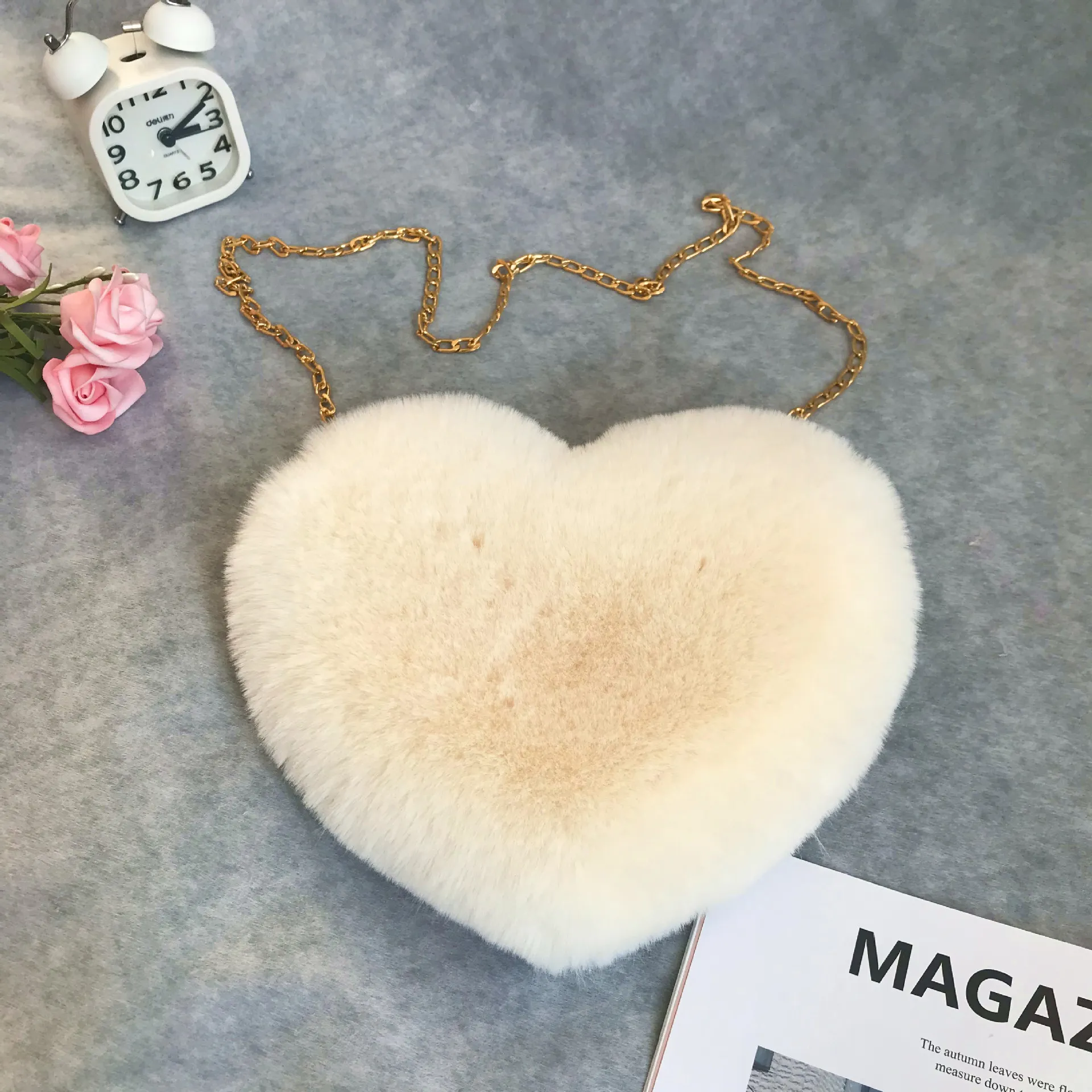 Valentine's Day Heart Shaped Soft Fluffy Faux Fur Heart Bag for