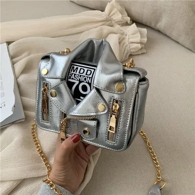 Women's Fashion Patent Leather Motorcycle Small Square Crossbody Bag