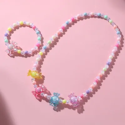 Children Kids Toddlers Girls Acrylic Candy Beaded Bracelet Necklace Set