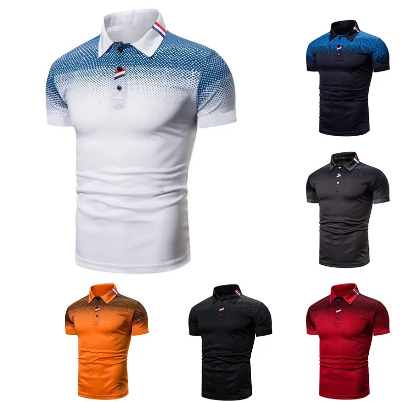 Men's Fashion Gradient Short Sleeve Polo Shirt Loose Fit