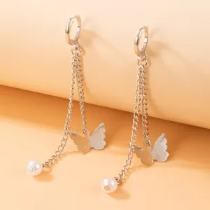 Women Popular Butterfly Pearl Chain Geometric Animal Simple Tassel Earrings