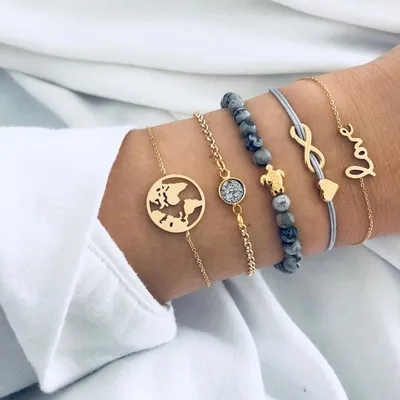 Fashion Simple Five-Pointed Star Moon Combination Six-Piece Bracelet Alloy