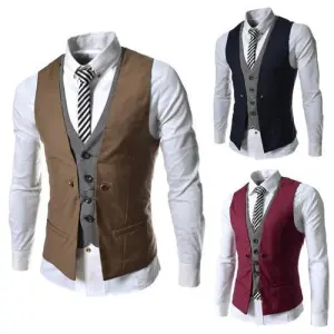 Men Fashion Solid Color Slim Fit Cardigan Vest