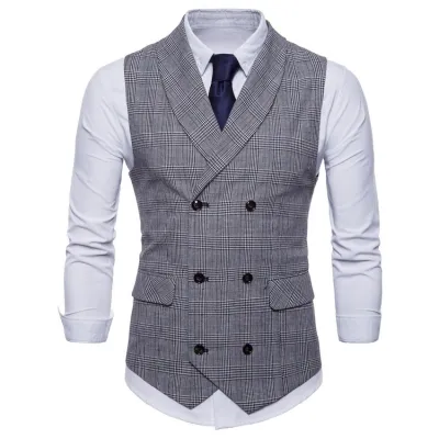 Men Slim Plaid Vest Cotton Blend