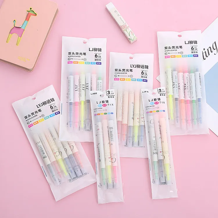 6-Color Creative Multicolor Graffiti Hand Account Pen Learning Key Line Marking Highlighter Set