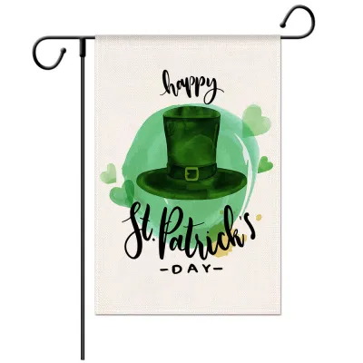 St. Patrick's Day Clover Truck Print Polyester Linen Holiday Party Double Layer Garden Flag