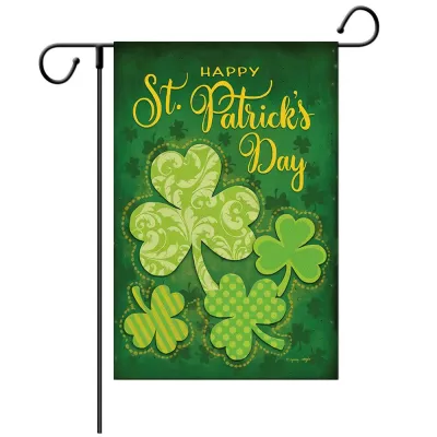 St. Patrick's Day Clover Truck Print Polyester Linen Holiday Party Double Layer Garden Flag