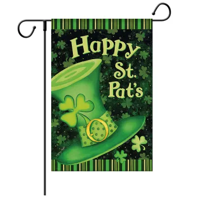St. Patrick's Day Clover Truck Print Polyester Linen Holiday Party Double Layer Garden Flag