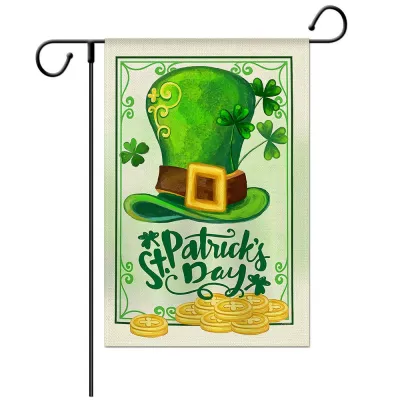 St. Patrick's Day Clover Truck Print Polyester Linen Holiday Party Double Layer Garden Flag