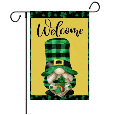 St. Patrick's Day Clover Truck Print Polyester Linen Holiday Party Double Layer Garden Flag
