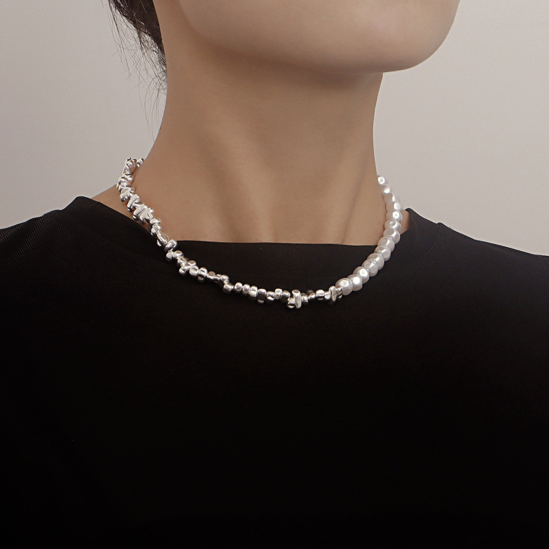 Wholesale Women Personality Silver Irregular Pearl Necklace