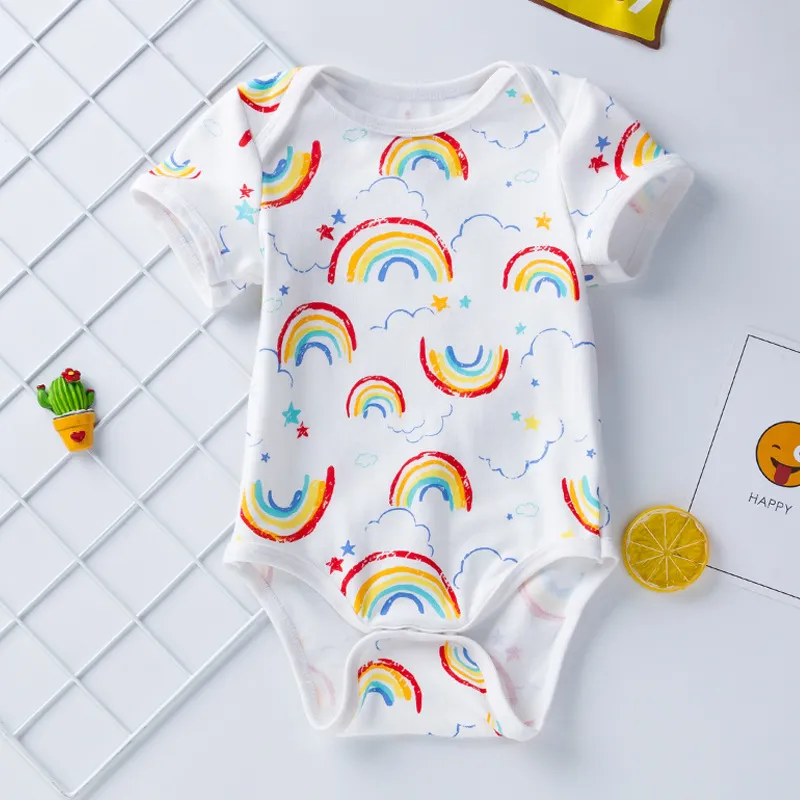 Toddlers Newborn Baby Girls Cartoon Short Sleeve Cotton Bodysuit Pullover Unisex Infant Onesie
