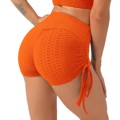 Women's High Waist Hip Lifting Bubble Biker Shorts with Drawstring and Bowknot for Sports