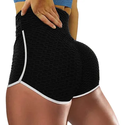 Women's High Waist Butt Lift Peach Hip Skinny Bubble Sports Fitness Yoga Biker Shorts