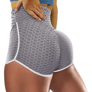 Women's High Waist Butt Lift Peach Hip Skinny Bubble Sports Fitness Yoga Biker Shorts