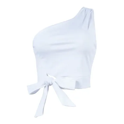 Sexy Women Irregular Oblique Shoulder Knotted Solid Color Crop Top