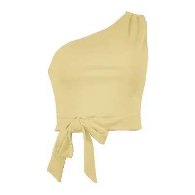 Sexy Women Irregular Oblique Shoulder Knotted Solid Color Crop Top