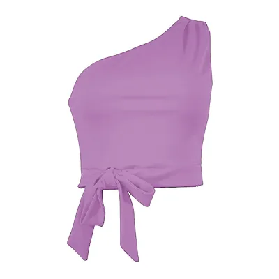 Sexy Women Irregular Oblique Shoulder Knotted Solid Color Crop Top