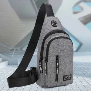 Men Fashion Double Zipper Waist Chest Bag Polyester Solid Color