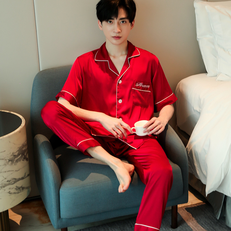 Mens red satin online pajamas