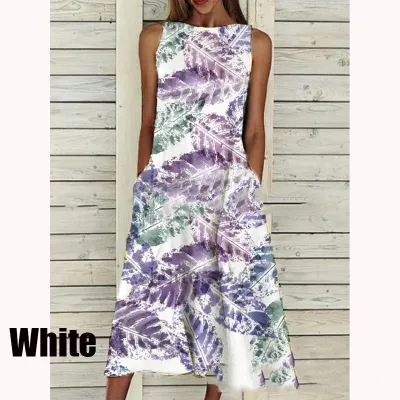 Plus Size Women Sweet Floral Print Sleeveless Loose Casual Dress