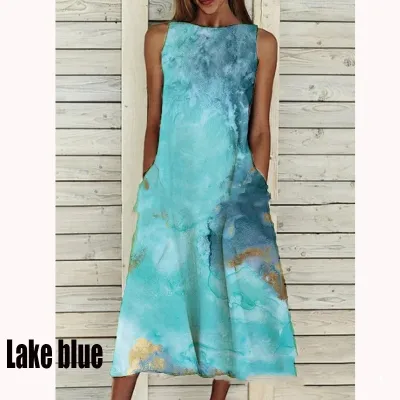 Plus Size Women Sweet Floral Print Sleeveless Loose Casual Dress