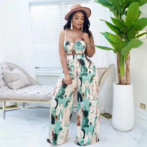 Women Printed Camisole Top And High Waisted Wide Leg Pants Two-Piece Set