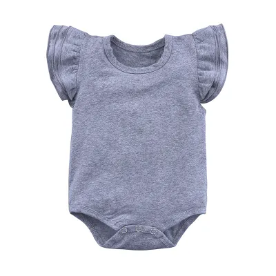 Toddlers Newborn Baby Girls Ruffle Sleeve Solid Color Cotton Bodysuit Short Sleeve Hidden Button Unisex