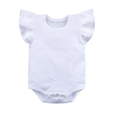 Toddlers Newborn Baby Girls Ruffle Sleeve Solid Color Cotton Bodysuit Short Sleeve Hidden Button Unisex