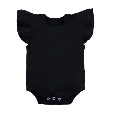 Toddlers Newborn Baby Girls Ruffle Sleeve Solid Color Cotton Bodysuit Short Sleeve Hidden Button Unisex
