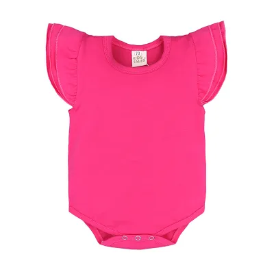 Toddlers Newborn Baby Girls Ruffle Sleeve Solid Color Cotton Bodysuit Short Sleeve Hidden Button Unisex