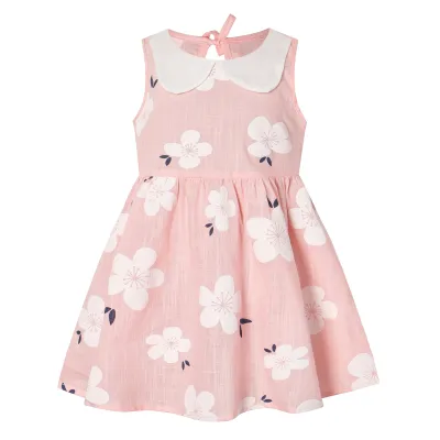 Toddlers Baby Girls Sleeveless Printed Princess Cute Collar Cotton Linen Dress