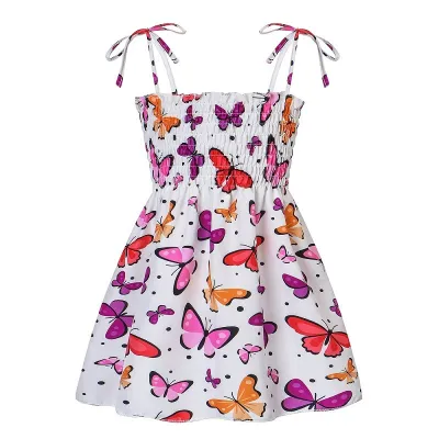 Girls Sleeveless Flower Print Suspenders Princess Dress for Toddlers