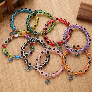 Women And Men Simple Palm Cutout Blue Eyes Beaded Pendant Elastic Couple Bracelet