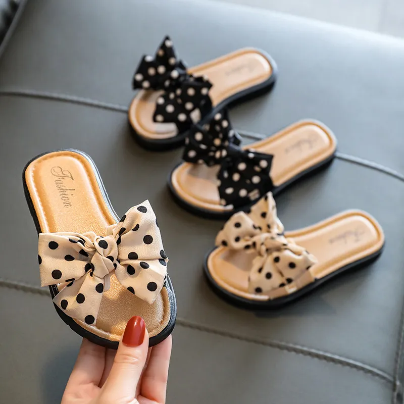 Children Kids Toddlers Girls Soft Bottom Bow Slippers PVC