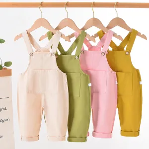 Toddlers Newborn Baby Girls Boys Solid Color Jumpsuit Overalls Long Cotton Casual