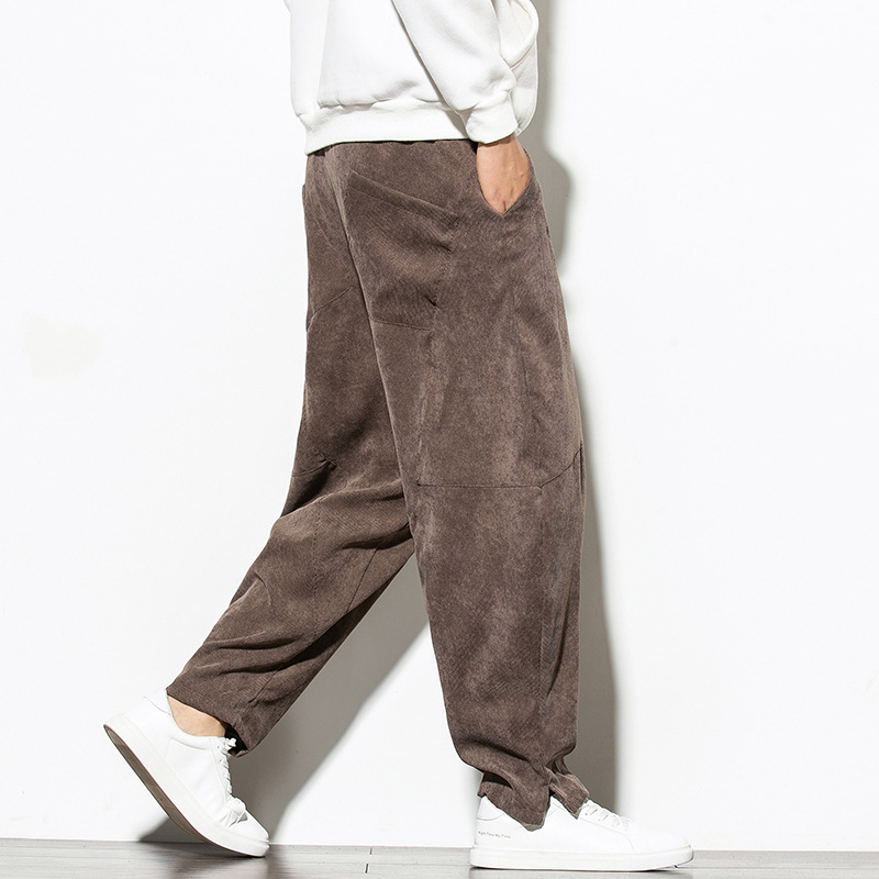Wholesale Men Casual Solid Color Loose Corduroy Trousers